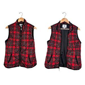 Old Navy Vest Plaid Size Large Red Green Black Full Zip Winter Festive